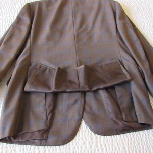 Hand Tailored Brown Vibrant Blue Royal Classics Windowpane Blazer 42 Tom James
